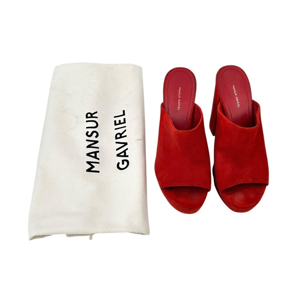 MANSUR GAVRIEL Red Suede Leather Peep Toe Platform Block Heel Mules sz 36